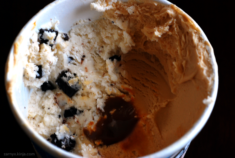 Someone in my household doesn’t know how to evenly distribute ice-cream. More caramel for me, though. Not really complaining.
